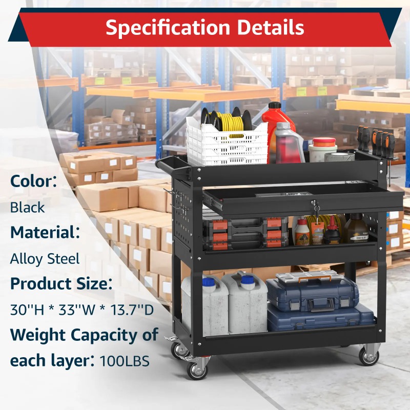 3-Tier Rolling Tool Cart Heavy - Workshop Garage Tools Manufacturer review and price